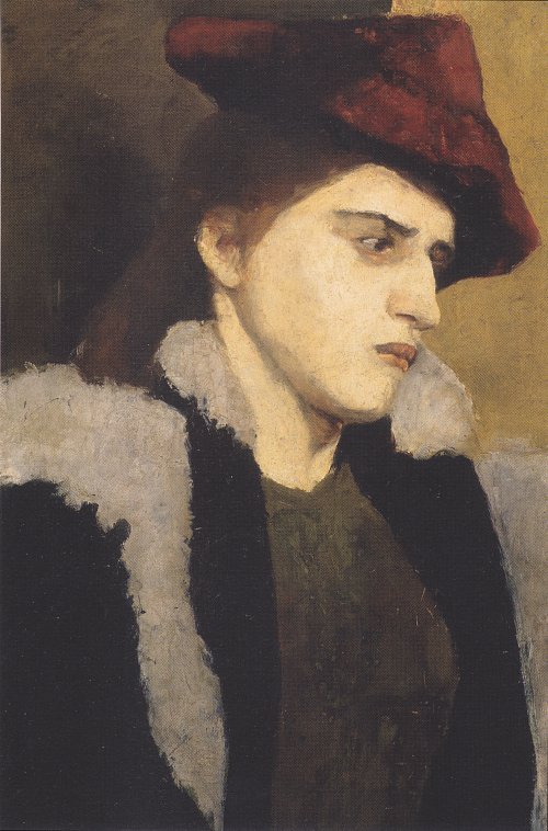 Paula Modersohn Becker Bildnis einer jungen Frau mit rotem Hut Wandbild