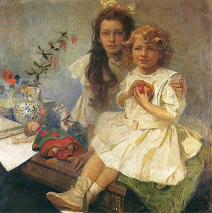Alfons Mucha Jaroslava and Jiri The Artists Children Wandbild