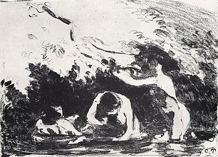 Camille Pissarro Badende Wandbild