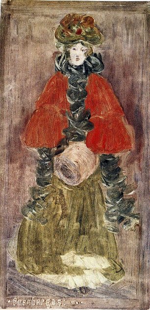 Maurice Prendergast lady with red cape and muff Wandbild