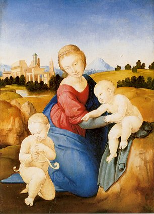 Raffael Maria mit Christuskind und Johannes dem Taeufer Wandbild