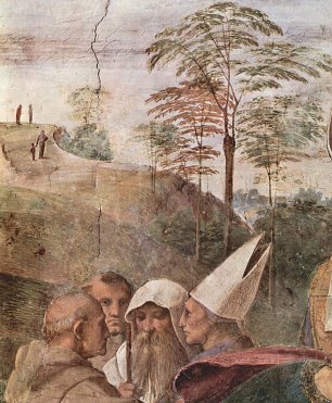 Raffael Papst und Heilige im Gespraech Wandbild