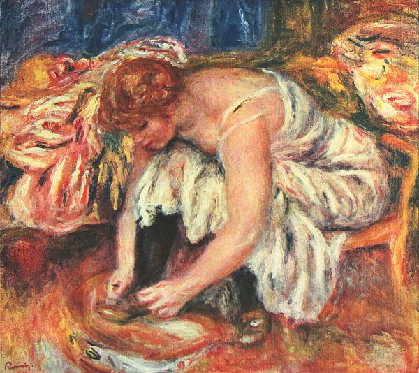 Auguste Renoir Frau beim Schuhbinden Wandbild