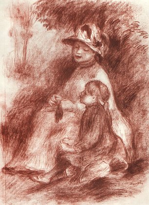 Auguste Renoir Mutter mit Kind im Grase sitzend Wandbild