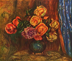 Auguste Renoir Stillleben Rosen vor blau