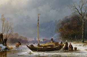 Andreas Schelfhout A Wintry Scene with Figures Near A Boat On The Ice Wandbild