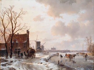 Andreas Schelfhout Winter landscape with horses on the ice Wandbild