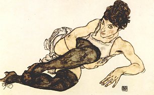 Egon Schiele Frau mit gruenen Struempfen Wandbild