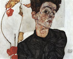 Egon Schiele SelbstPortraet mit Lampionfruechten Wandbild