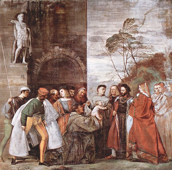 Tizian Fresken der Wunder des Hl Antonius von Padua Szene 3 Wandbild