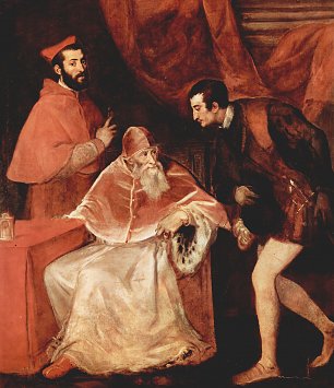 Tizian Papst Paul III und Alessandro und Ottavio Farnese Wandbild