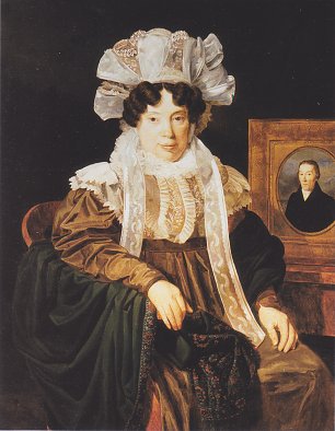 Ferdinand Georg Waldmueller Frau Kritter Babics mit dem Bildnis ihres verstorbenen Gatten Wandbild