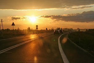 Autobahn Strasse Sonnenuntergang Wandbild
