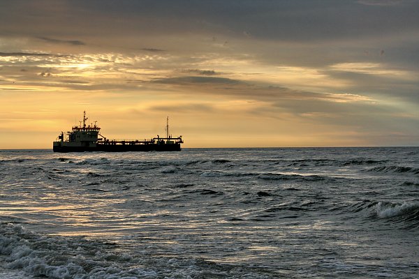 Sonnenuntergang Ostsee Schiff Wandbild