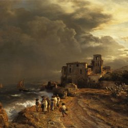 Oswald-Achenbach-Abziehender-Sturm-an-der-italienischen-Kueste