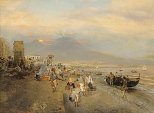 Oswald Achenbach Ansicht von Neapel bei Sonnenuntergang Wandbild