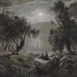 Oswald-Achenbach-Eine-romantische-Waldlandschaft-im-Mondlicht