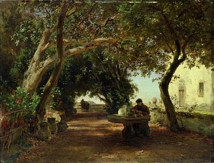 Oswald Achenbach Italienischer Klostergarten Wandbild