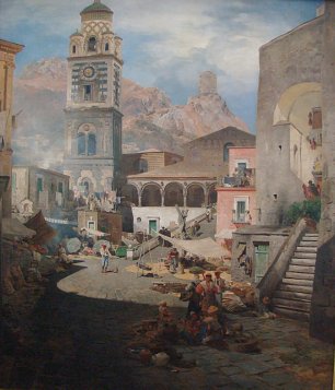 Oswald Achenbach Marktplatz Amalfi Wandbild