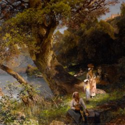 Oswald-Achenbach-Mediterrane-Waldlandschaft-mit-Figuren