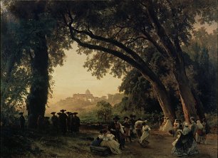 Oswald Achenbach Saltarellotanz mit Blick auf Castel Gandolfo Wandbild