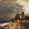 Oswald-Achenbach-Verschattete-Landschaft-am-Meer-mit-Figurenstaffage