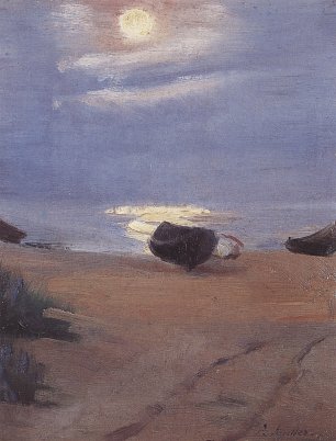 Anna Ancher Boote im Mondschein am Suedstrand Wandbild