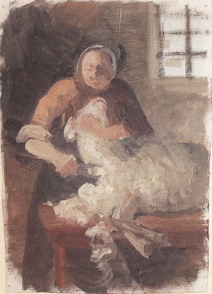 Anna Ancher Frau bei der Schafschur Wandbild