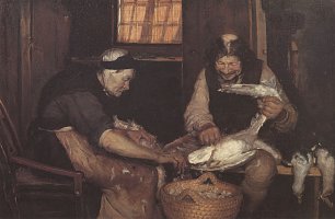 Anna Ancher Two Old People Plucking Gulls Wandbild