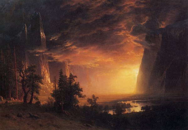 Albert Bierstadt Sonnenuntergang im Yosemite Tal Wandbild