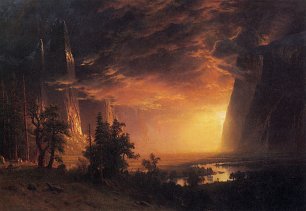 Albert Bierstadt Sonnenuntergang im Yosemite Tal Wandbild