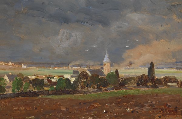 Tina Blau Dorflandschaft vor dem Unwetter Wandbild