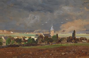 Tina Blau Dorflandschaft vor dem Unwetter Wandbild