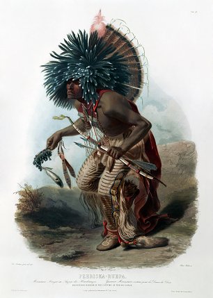 Karl Bodmer Moenitarri Krieger im Gewand beim Hundetanz Wandbild