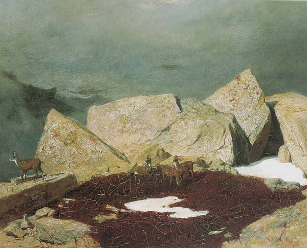 Arnold Boecklin Hochgebirgslandschaft mit Gemsen Wandbild