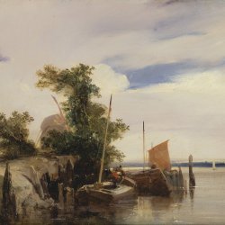 Richard-Parkes-Bonington-Barges-on-a-River