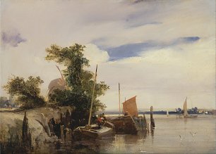 Richard Parkes Bonington Barges on a River Wandbild