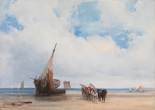 Richard Parkes Bonington Beached Vessels and a Wagon near Trouville France Wandbild