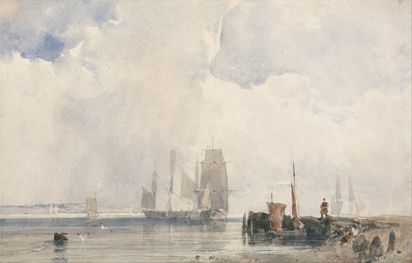 Richard Parkes Bonington Shipping in an Estuary Probably near Quilleboeuf Wandbild