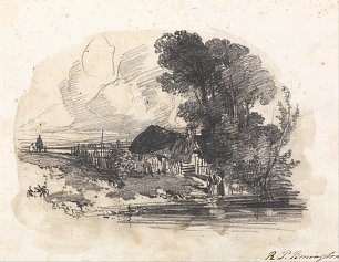Richard Parkes Bonington Trees and a Cottage by a River Wandbild