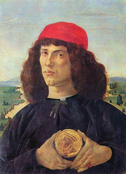Sandro Botticelli Portrait eines Mannes mit der Medaille Cosimos Wandbild