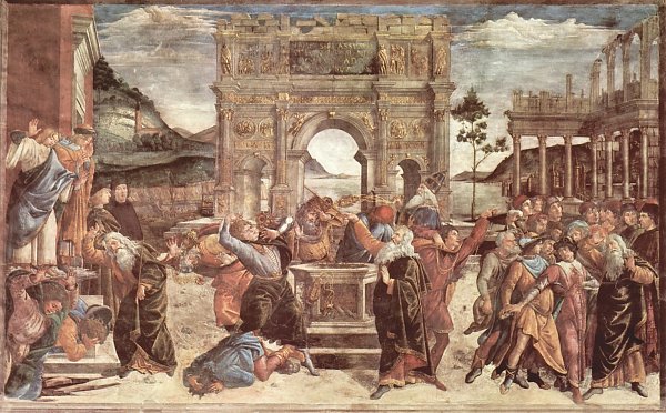 Sandro Botticelli Sixtinische Kapelle Bestrafung der Leviter Detail 2 Wandbild