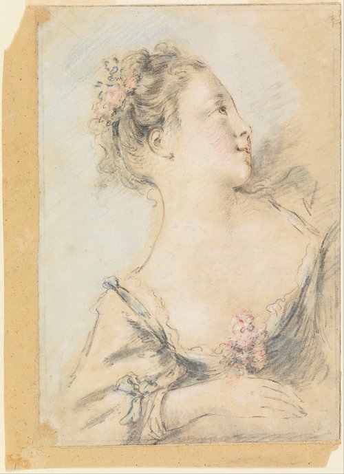 Francois Boucher Bust of a young girl Wandbild