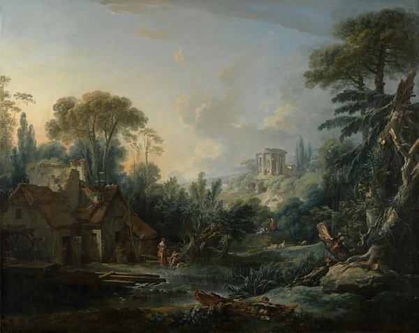 Francois Boucher Landschaft mit Wassermuehle Wandbild