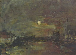 Eugene Boudin Abenddaemmerung ueber dem Hafen von Le Havre Wandbild