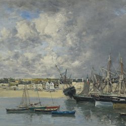 Eugene-Boudin-Boats-at-anchor-in-the-harbor,-Portrieux
