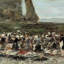 Eugene-Boudin-Laveuses-sur-la-plage,-maree-basse,-falaise-d'Aval,-Etretat