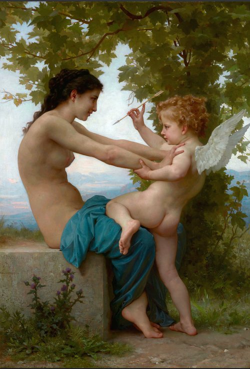 William Adolphe Bouguereau A Young Girl Defending Herself Against Eros Wandbild