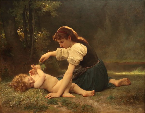 William Adolphe Bouguereau Nature s Fan Girl with a Child Wandbild