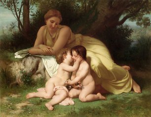 William Adolphe Bouguereau Young Woman Contemplating Two Embracing Children Wandbild
